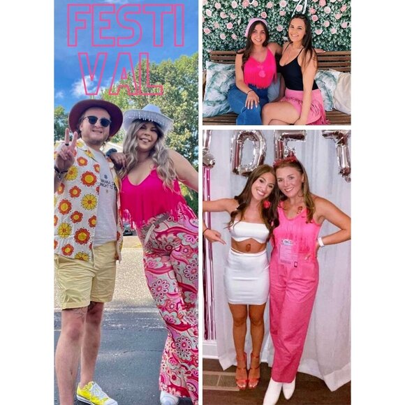 Women's Pink Fringe Tank Top Western Festival Clothing Cowgirl V Neck Outfits - Picture 5 of 7